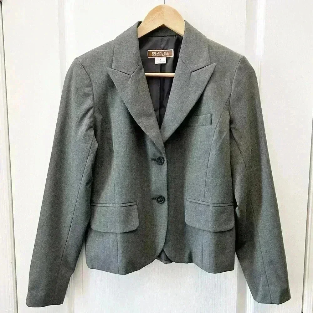 Michael Kors Grey Blazer Fitted Single Breasted Classic Size 4 - Picture 4 of 16